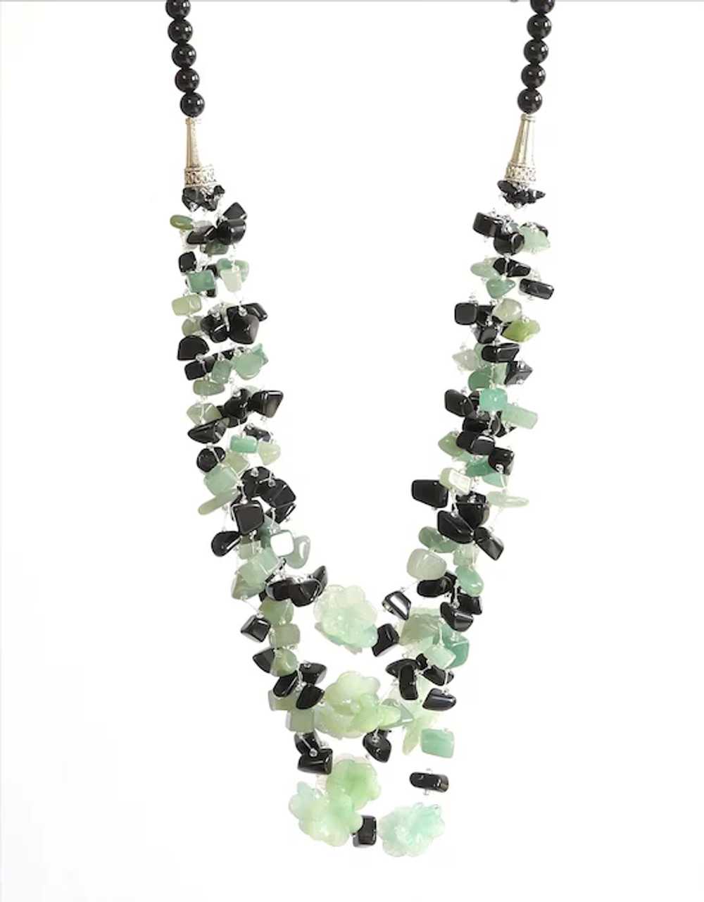 Black Obsidian with Green Aventurine and Jade Flo… - image 2