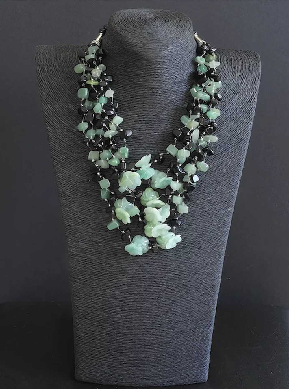 Black Obsidian with Green Aventurine and Jade Flo… - image 3