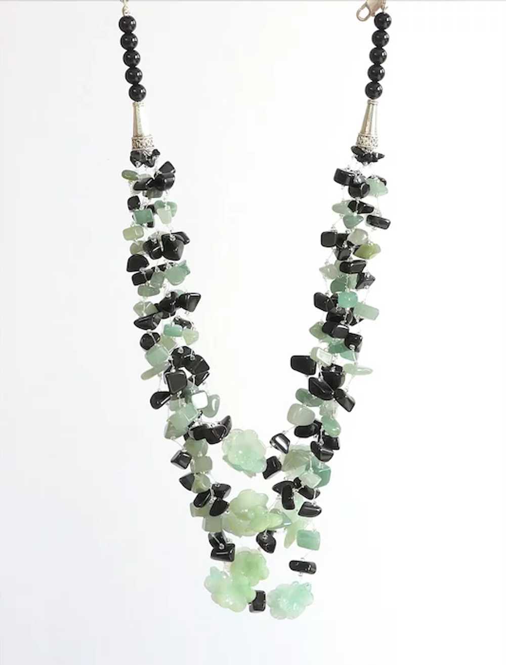 Black Obsidian with Green Aventurine and Jade Flo… - image 4