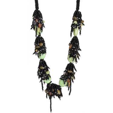 Black Seed Beads Necklace with Green Serpentine, … - image 1