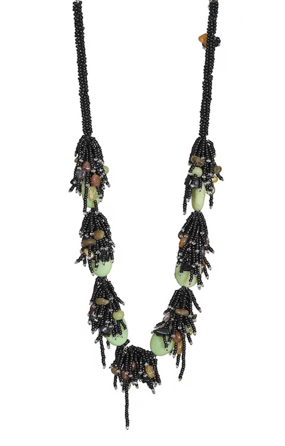 Black Seed Beads Necklace with Green Serpentine, … - image 3