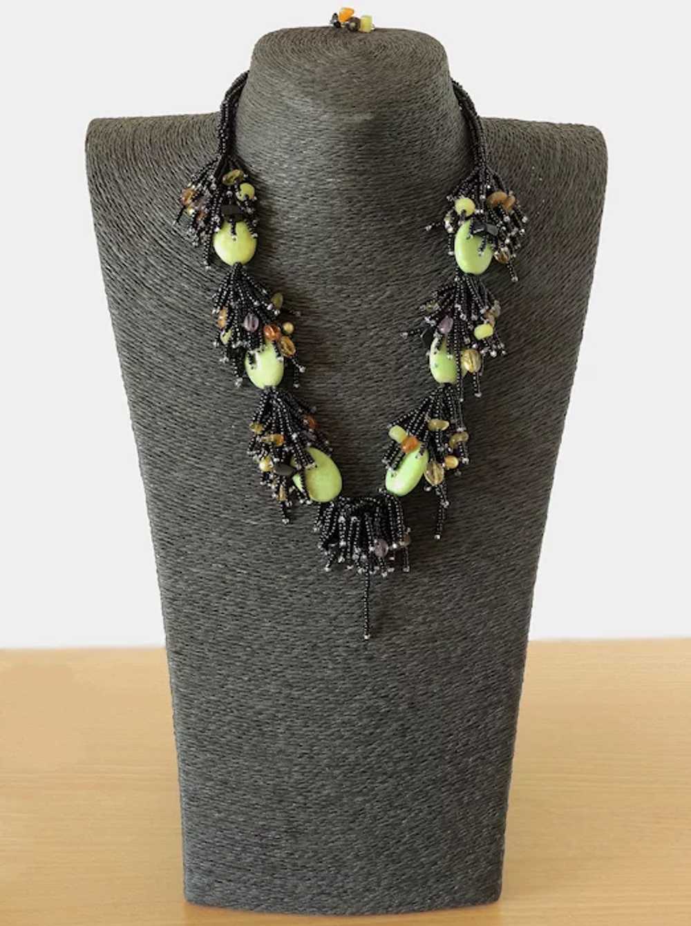 Black Seed Beads Necklace with Green Serpentine, … - image 4