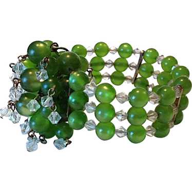 Green Moonglow and Crystal Stretchy Bracelet