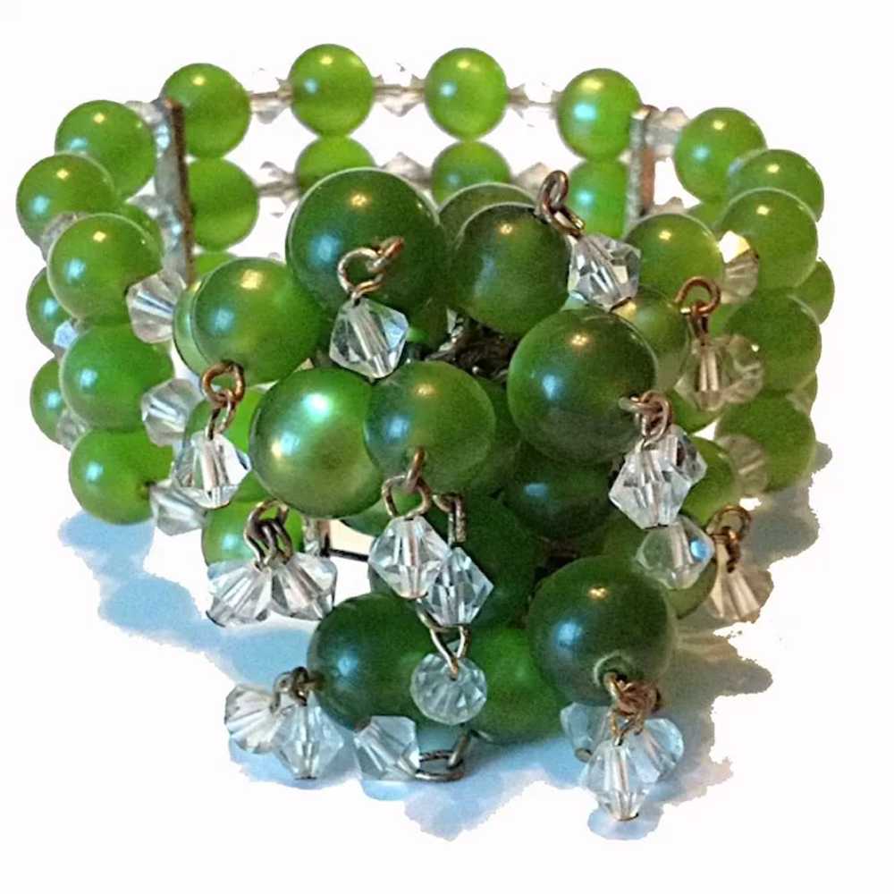 Green Moonglow and Crystal Stretchy Bracelet - image 2