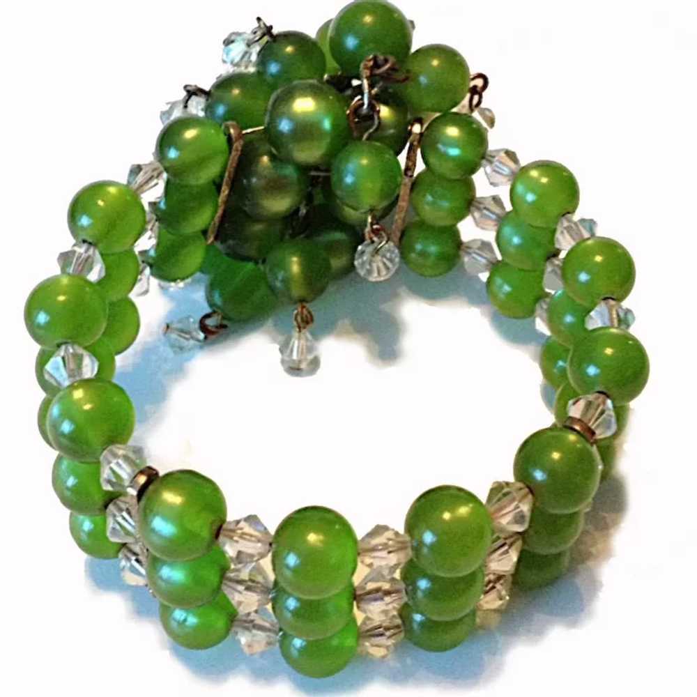 Green Moonglow and Crystal Stretchy Bracelet - image 3