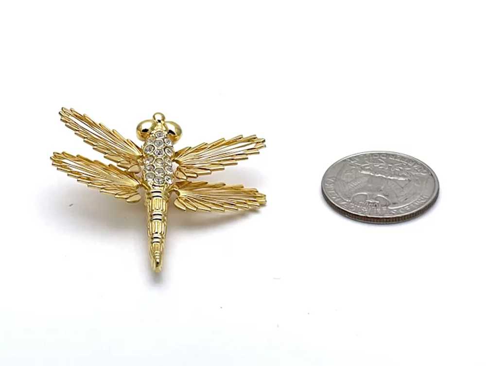 Vintage Signed Monet Dragonfly Rhinestones Gold t… - image 6
