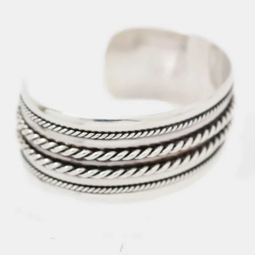 Large Sterling Silver Cable Cuff  Bracelet c1930-… - image 2