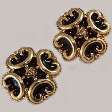 Ginnie Johansen Enameled Gold Tone Clip Earrings c