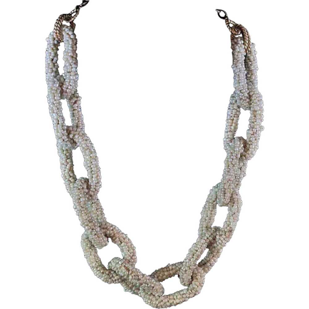 Woven Glass Seed Bead Link Necklace 21"  Gold Ton… - image 1