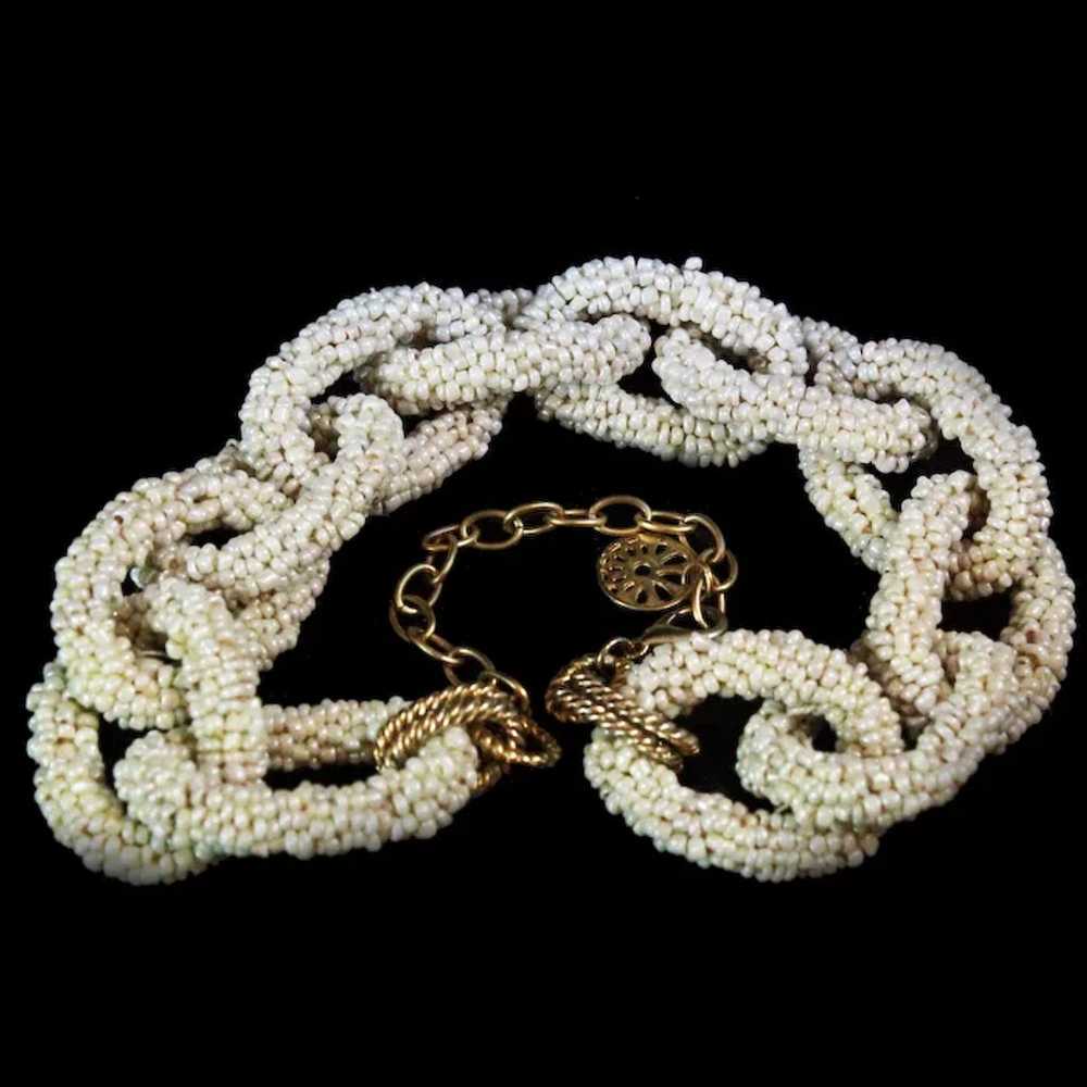 Woven Glass Seed Bead Link Necklace 21"  Gold Ton… - image 3