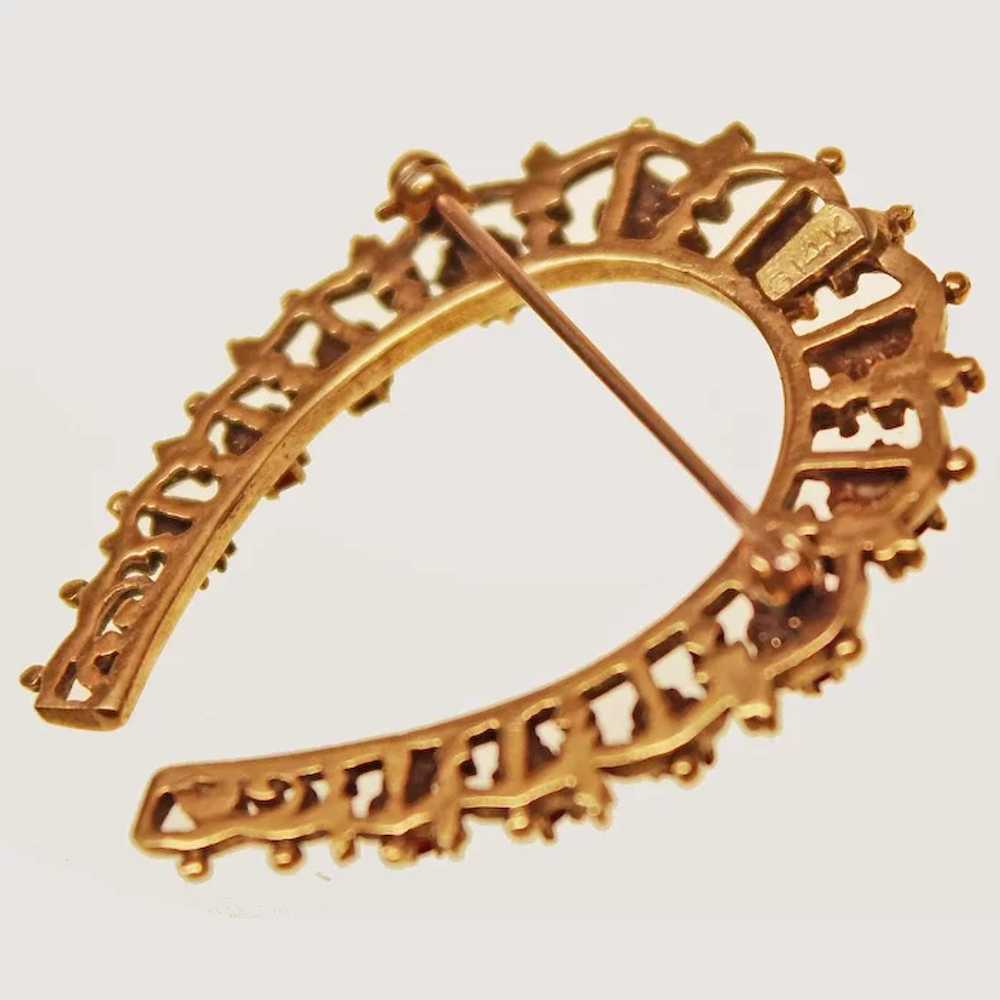 Rare Lucky Horseshoe Garnet 14K Gold Brooch Pin c… - image 5