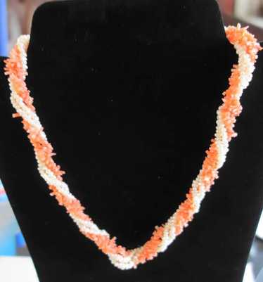 Angel Skin Coral Faux Pearl Twist Necklace With 24