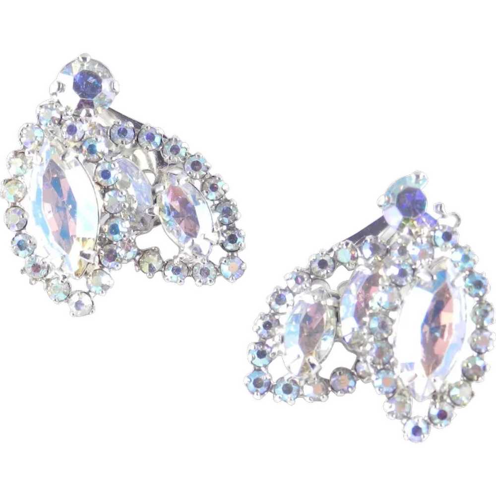 Weiss Aurora Borealis Rhinestone Earrings Rhodium… - image 1