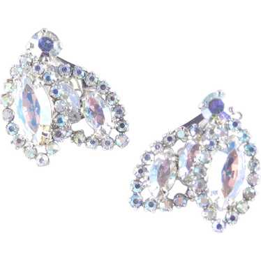 Weiss Aurora Borealis Rhinestone Earrings Rhodium… - image 1