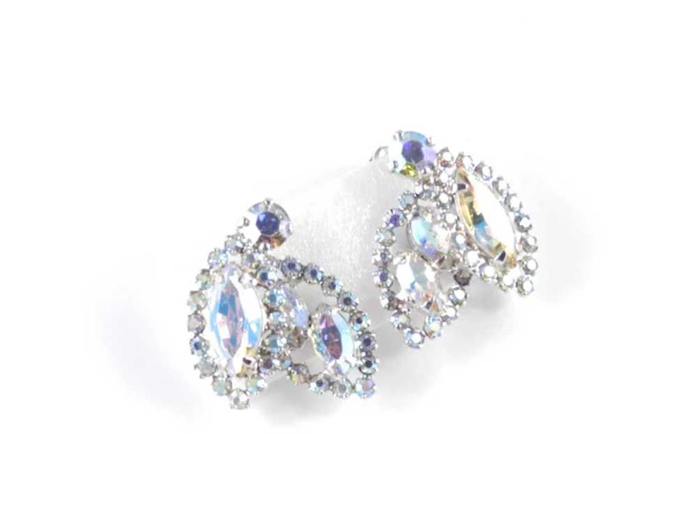 Weiss Aurora Borealis Rhinestone Earrings Rhodium… - image 2