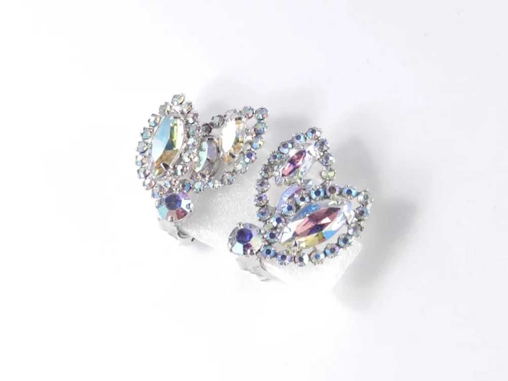 Weiss Aurora Borealis Rhinestone Earrings Rhodium… - image 3