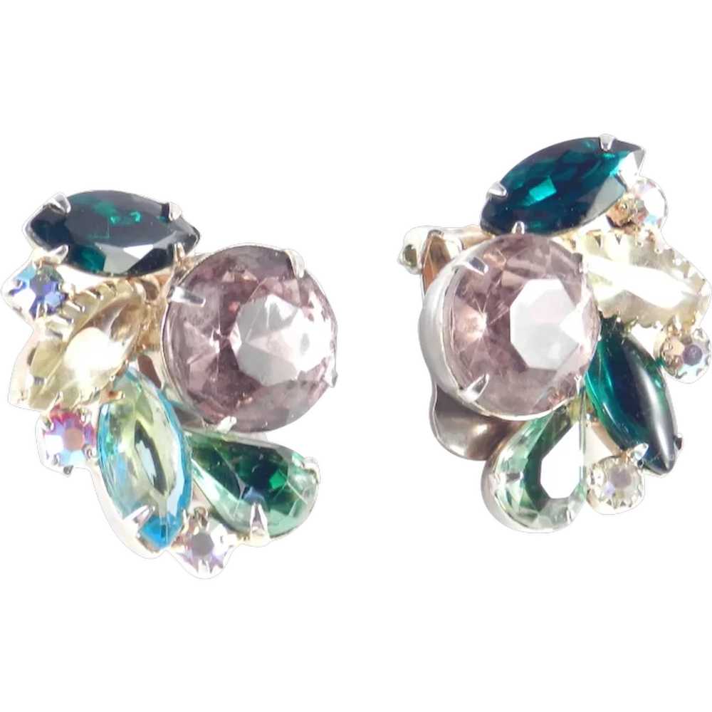 Rhinestone Art Glass Cluster Earrings - image 1