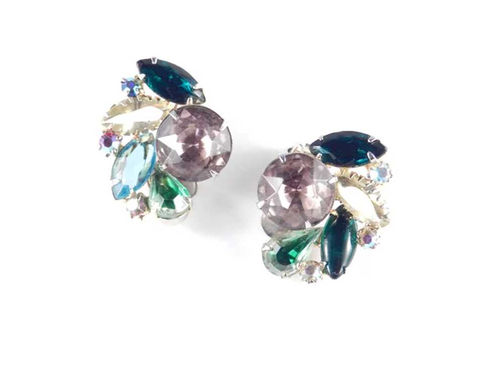 Rhinestone Art Glass Cluster Earrings - image 2