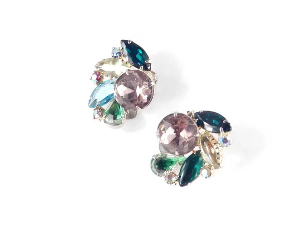 Rhinestone Art Glass Cluster Earrings - image 3