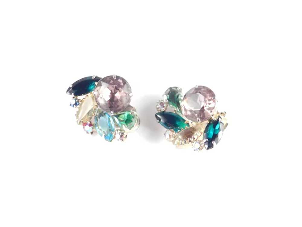 Rhinestone Art Glass Cluster Earrings - image 5