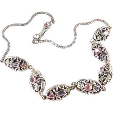 Rhinestone Oval Metal Bead Necklace