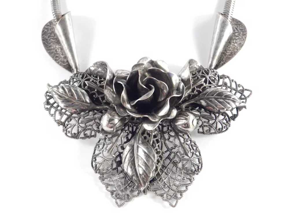 Art Moderne Dimensional Rose Flower Necklace - image 2