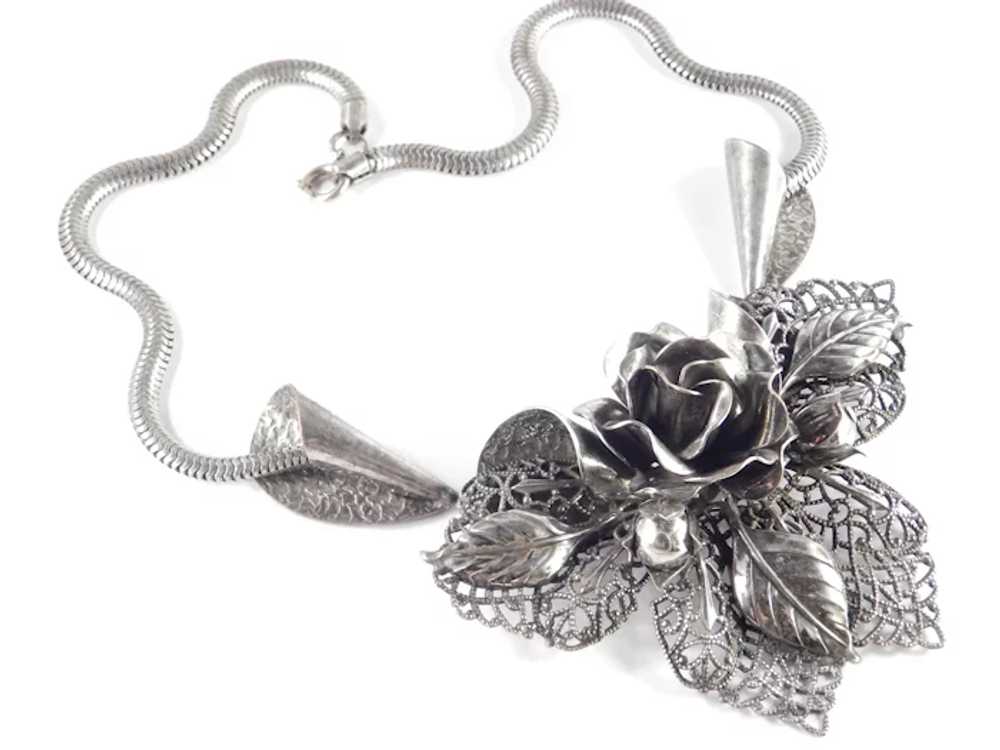 Art Moderne Dimensional Rose Flower Necklace - image 5