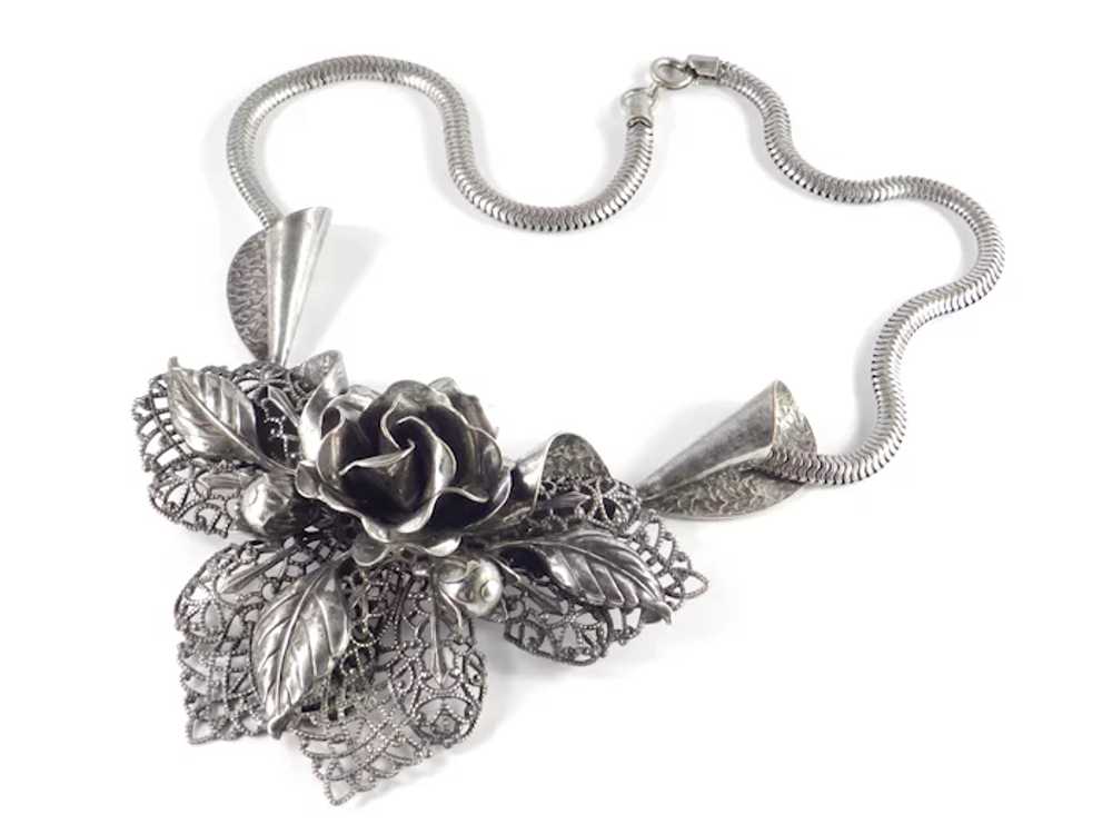 Art Moderne Dimensional Rose Flower Necklace - image 6