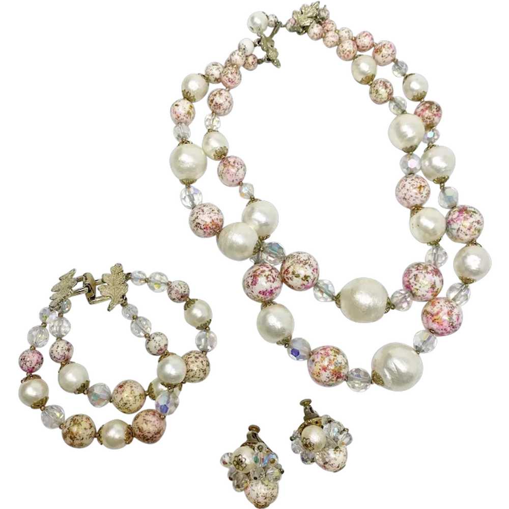 442 Vintage Vendome crystal, faux pearl and pink … - image 1