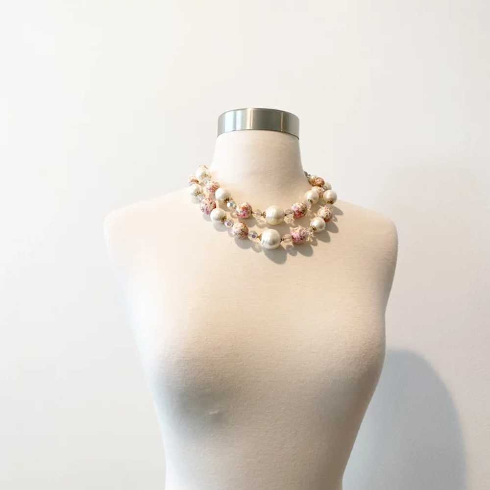 442 Vintage Vendome crystal, faux pearl and pink … - image 2