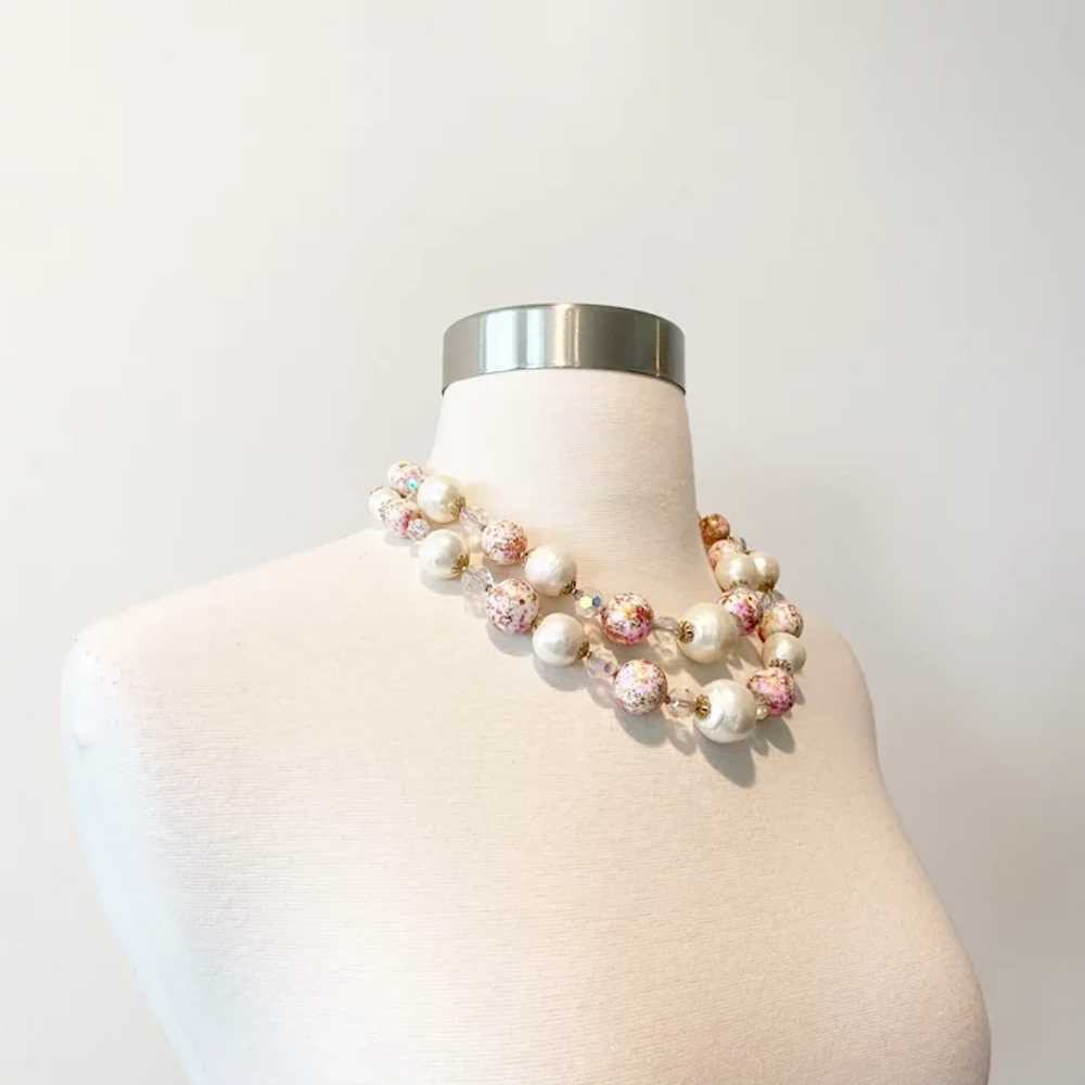 442 Vintage Vendome crystal, faux pearl and pink … - image 3