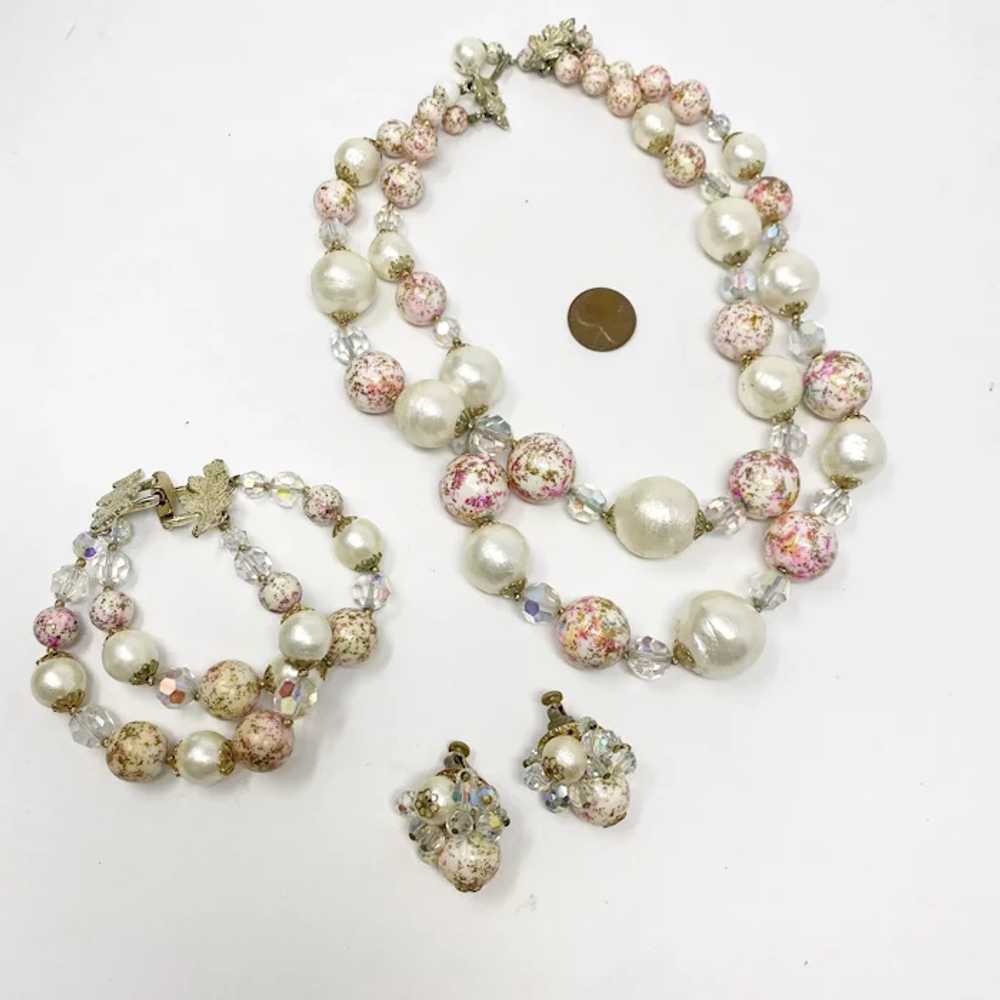 442 Vintage Vendome crystal, faux pearl and pink … - image 7