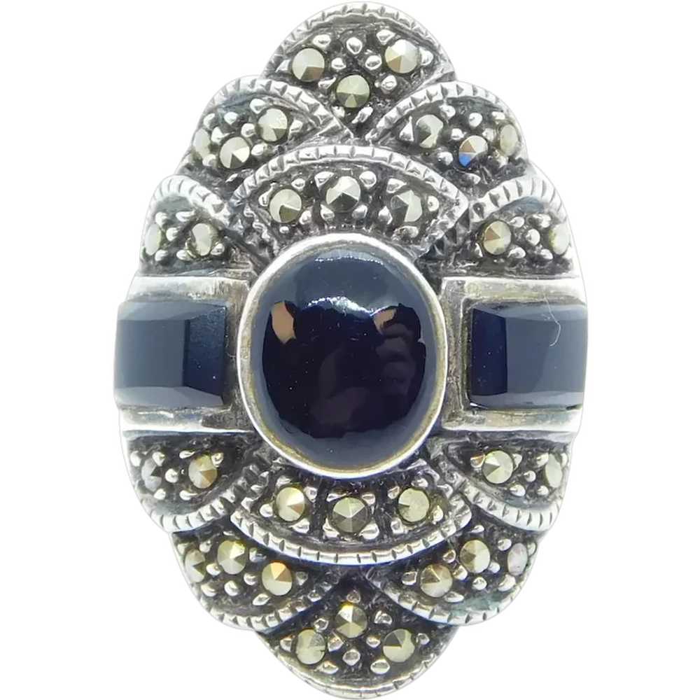 Onyx and Marcasite Ring Sterling Silver - image 1