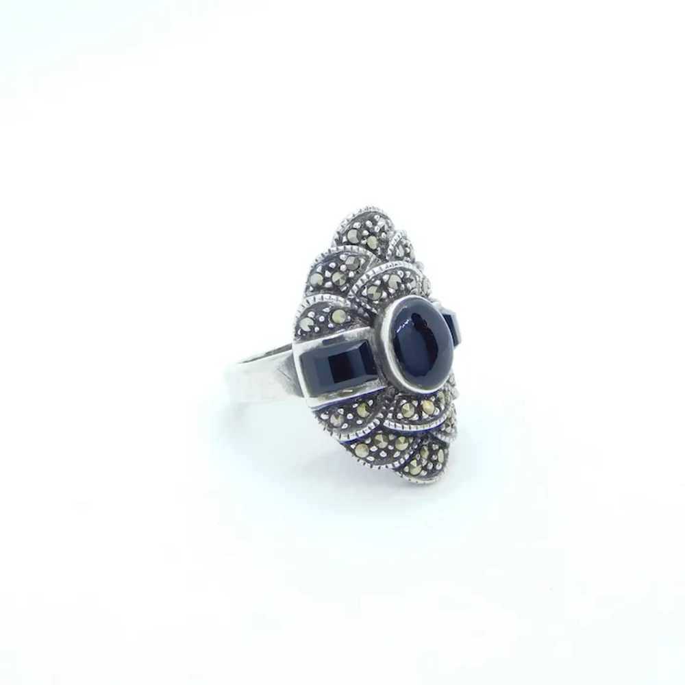 Onyx and Marcasite Ring Sterling Silver - image 3