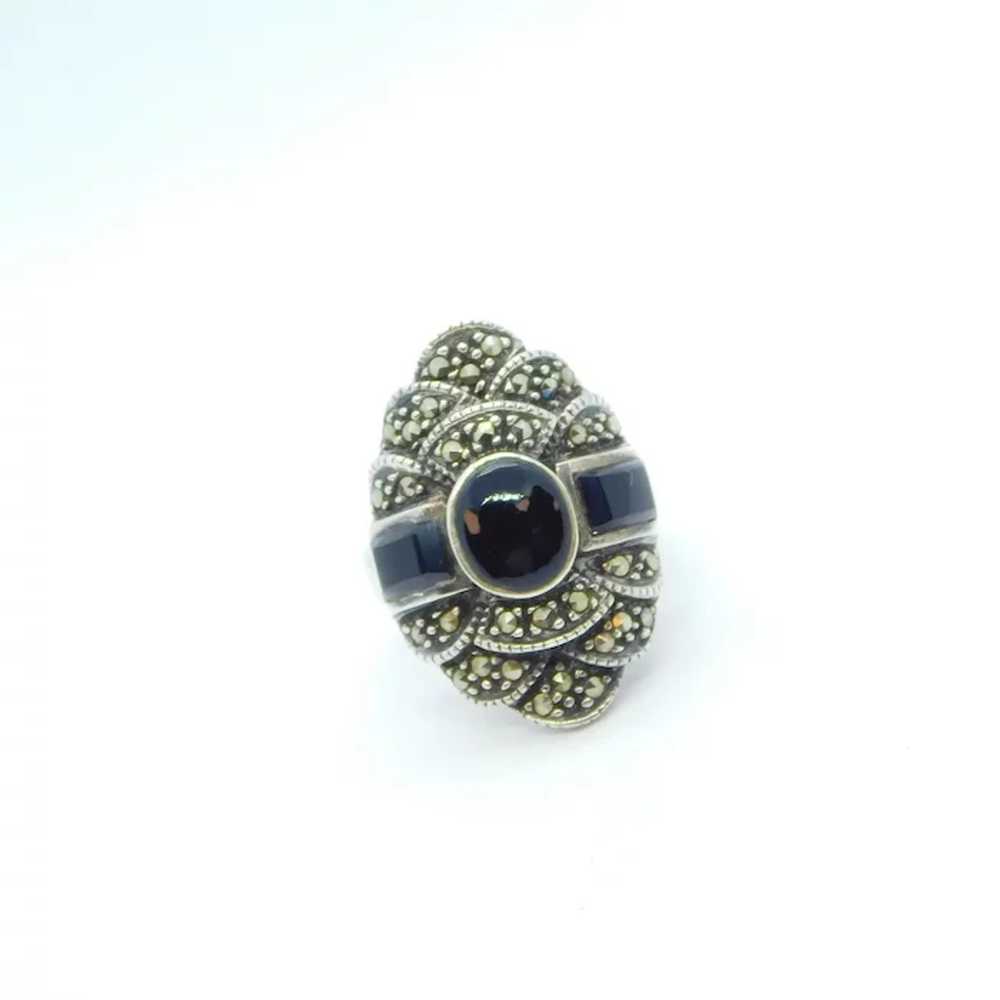 Onyx and Marcasite Ring Sterling Silver - image 4