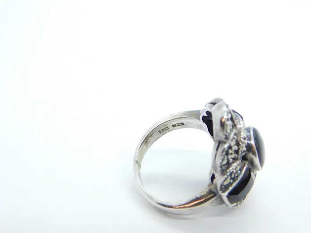 Onyx and Marcasite Ring Sterling Silver - image 6