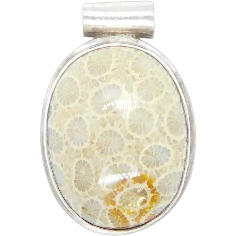 Fossilized Coral Pendant Sterling Silver - image 1