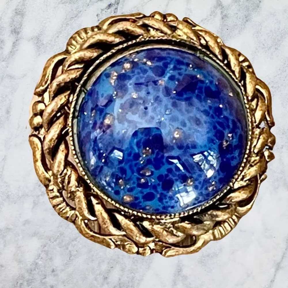 West German brass and lapis lazuli art glass clip… - image 7