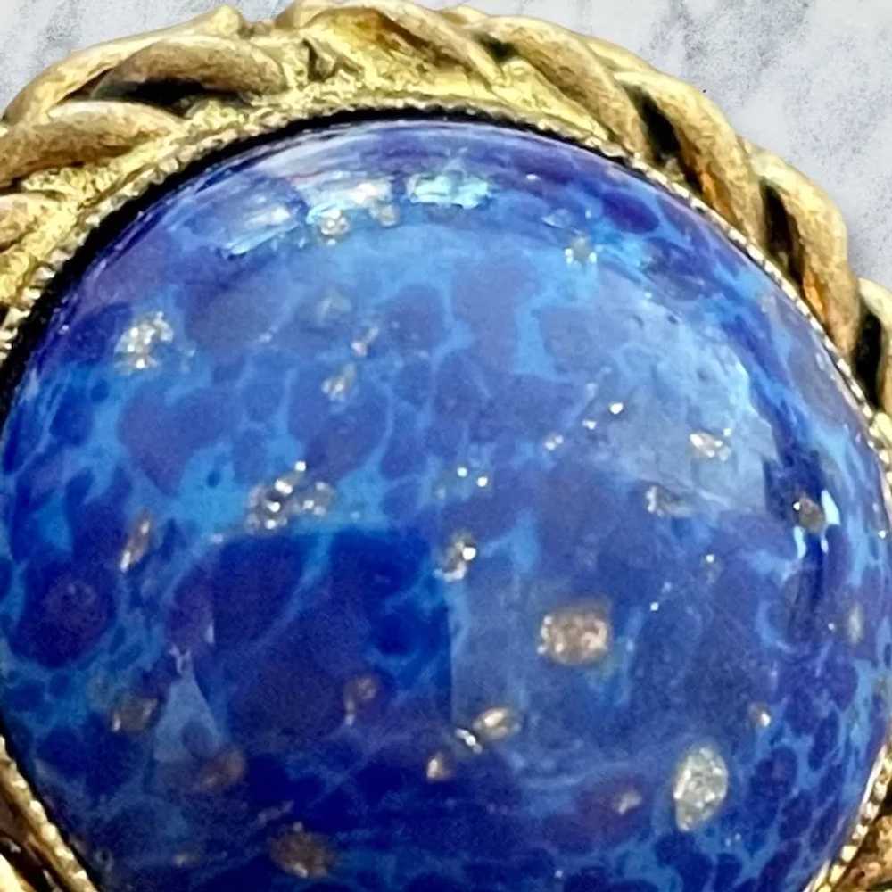West German brass and lapis lazuli art glass clip… - image 8