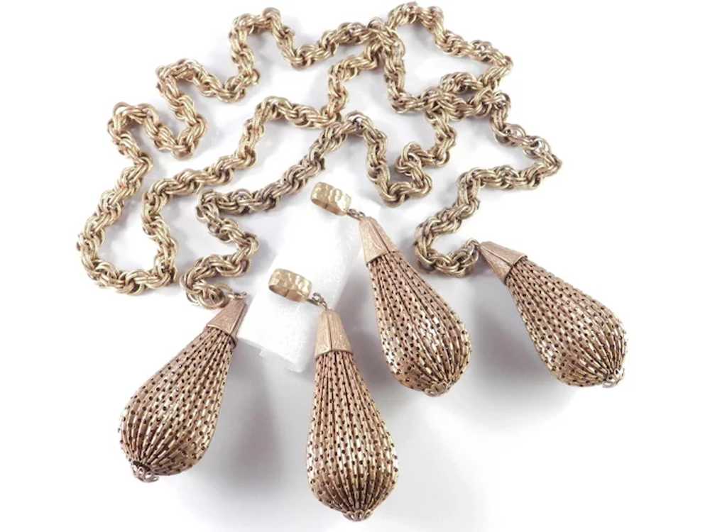 1940s Vintage Lariat Necklace Earrings Set Pierce… - image 3