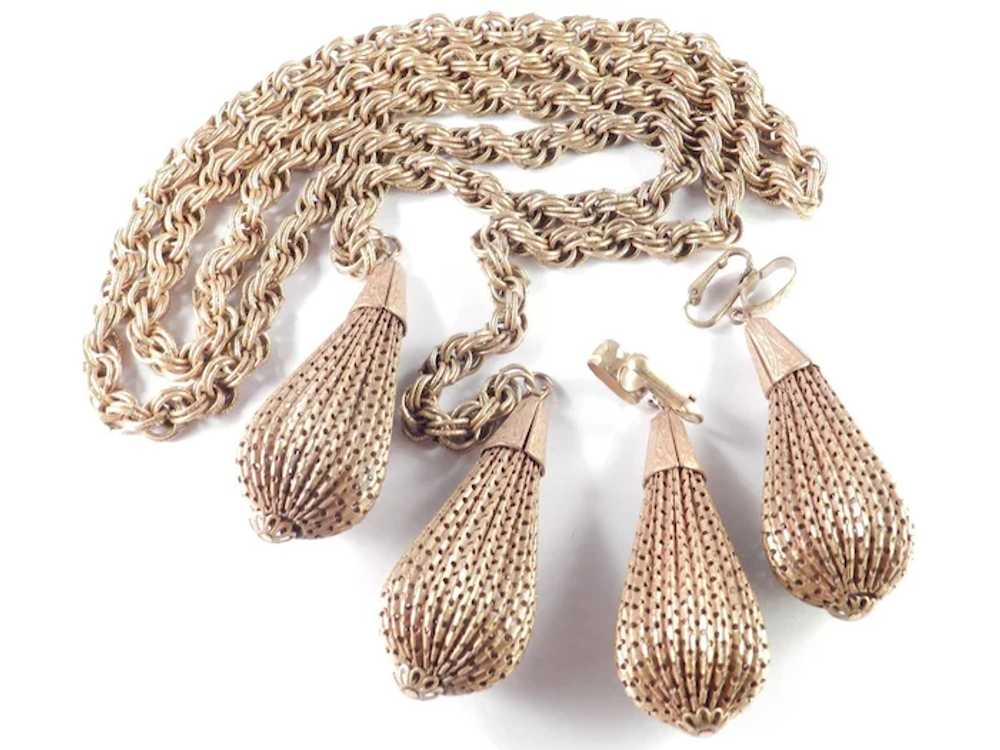 1940s Vintage Lariat Necklace Earrings Set Pierce… - image 4