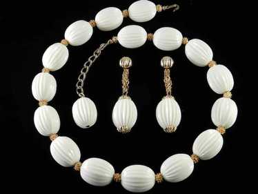 Marvella Melon Bead Necklace Dangle Earrings Demi… - image 1