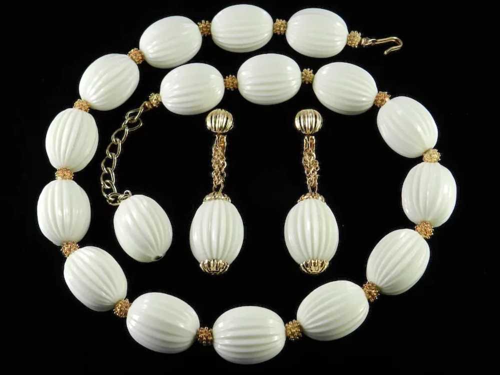 Marvella Melon Bead Necklace Dangle Earrings Demi… - image 2