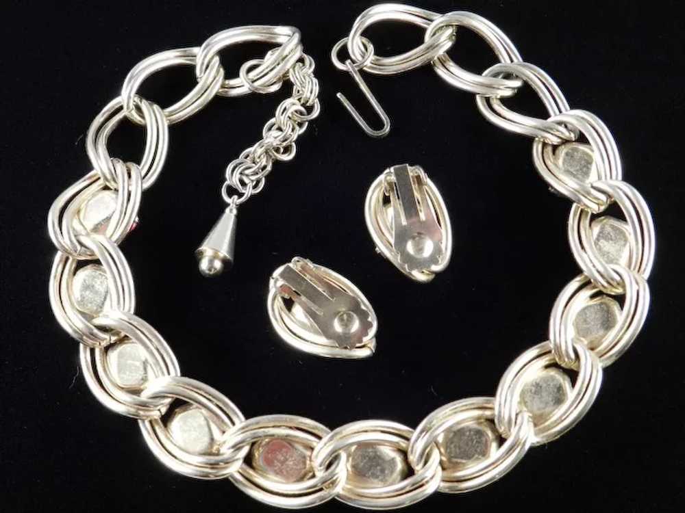 Vintage Glass Faux Carnelian Cabochon Necklace Ea… - image 3