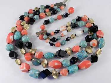 Hattie Carnegie 3 Row Glass Bead Necklace - image 1