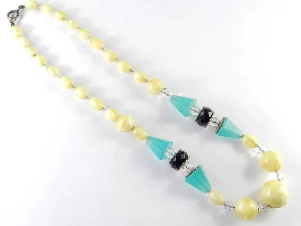 Art Deco Black Green Yellow Bead Crystal Necklace - image 4