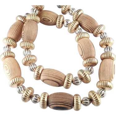 Kenneth Lane Wood Brass Bead Necklace - image 1