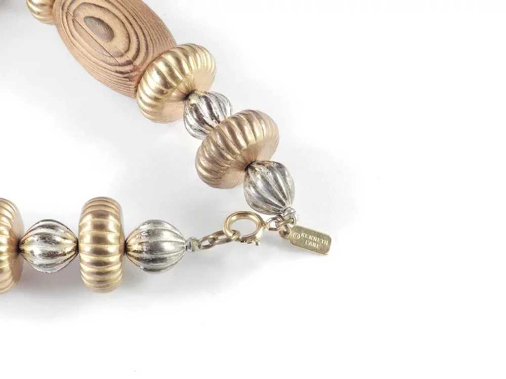Kenneth Lane Wood Brass Bead Necklace - image 3