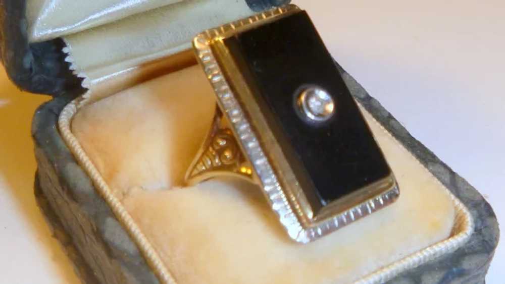 A Vintage 14 K Gold Onyx and Diamond Ring - image 12