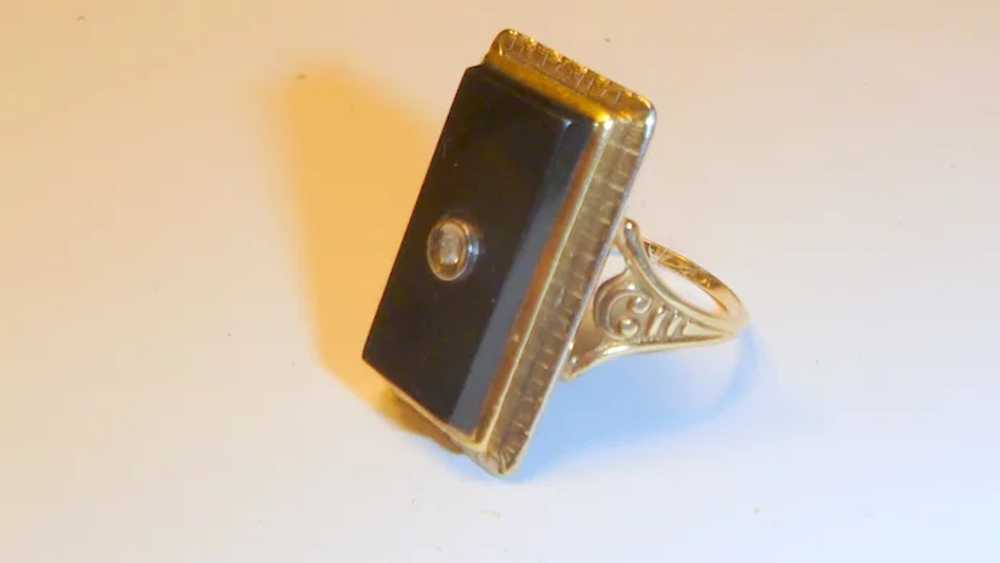 A Vintage 14 K Gold Onyx and Diamond Ring - image 2